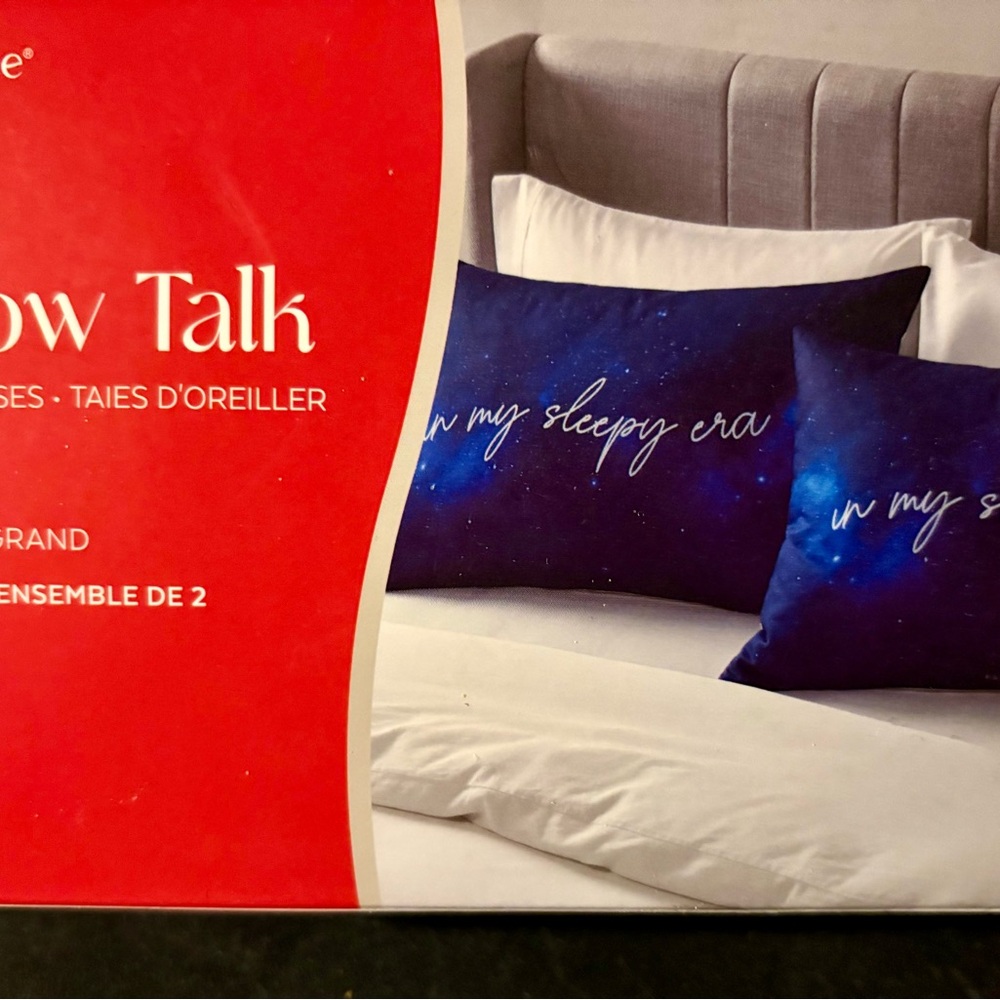 Blue Pillowcases with White Text